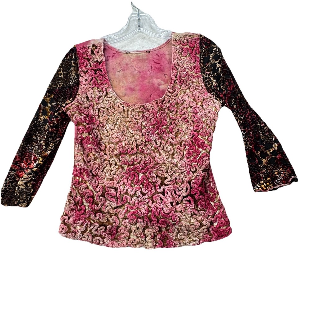 Vintage Y2K Tie Dye Velvet Sleeve Burnout Top Small / Medium Witchy Whimsigoth
